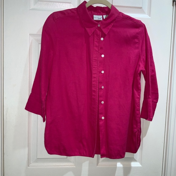 Kim Rogers Signature pink 100% linen button front shirt Sz S 3/4 sleeve - Picture 1 of 7